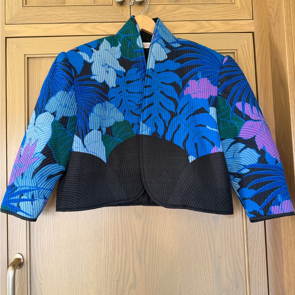 GORGEOUS Vintage Samorn Thai Silk Quilted Floral Open Front Jacket / xlg